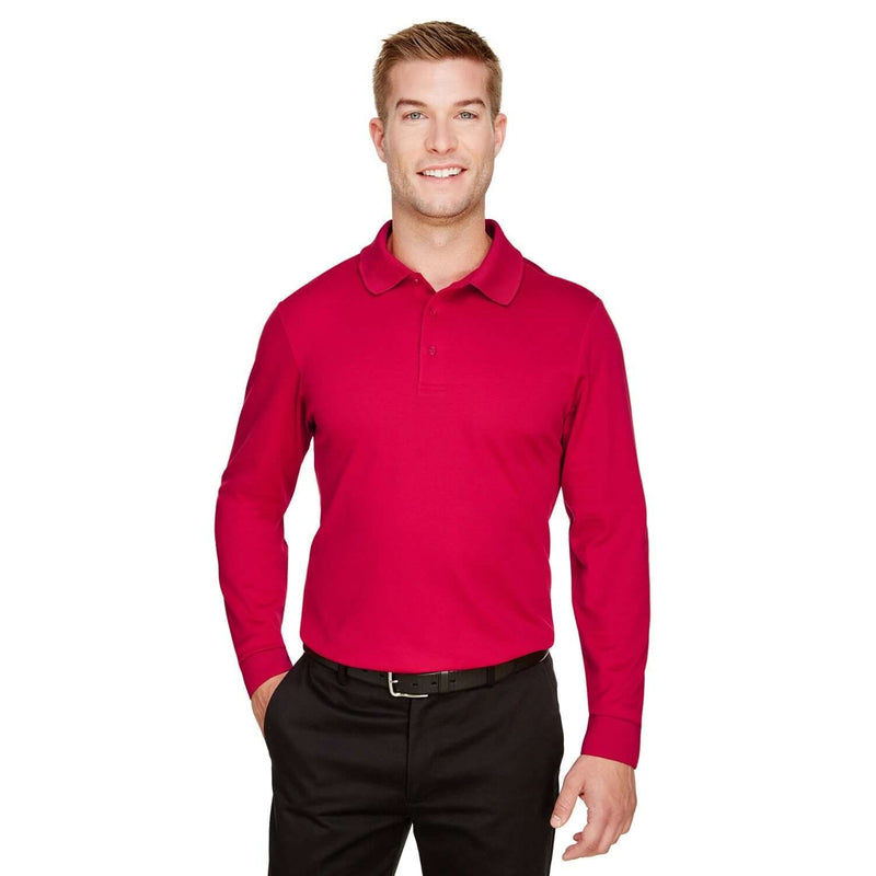 Custom Logo Devon Jones CrownLux Performance Men s Plaited Long Sleeve Polo Mens Embroidery