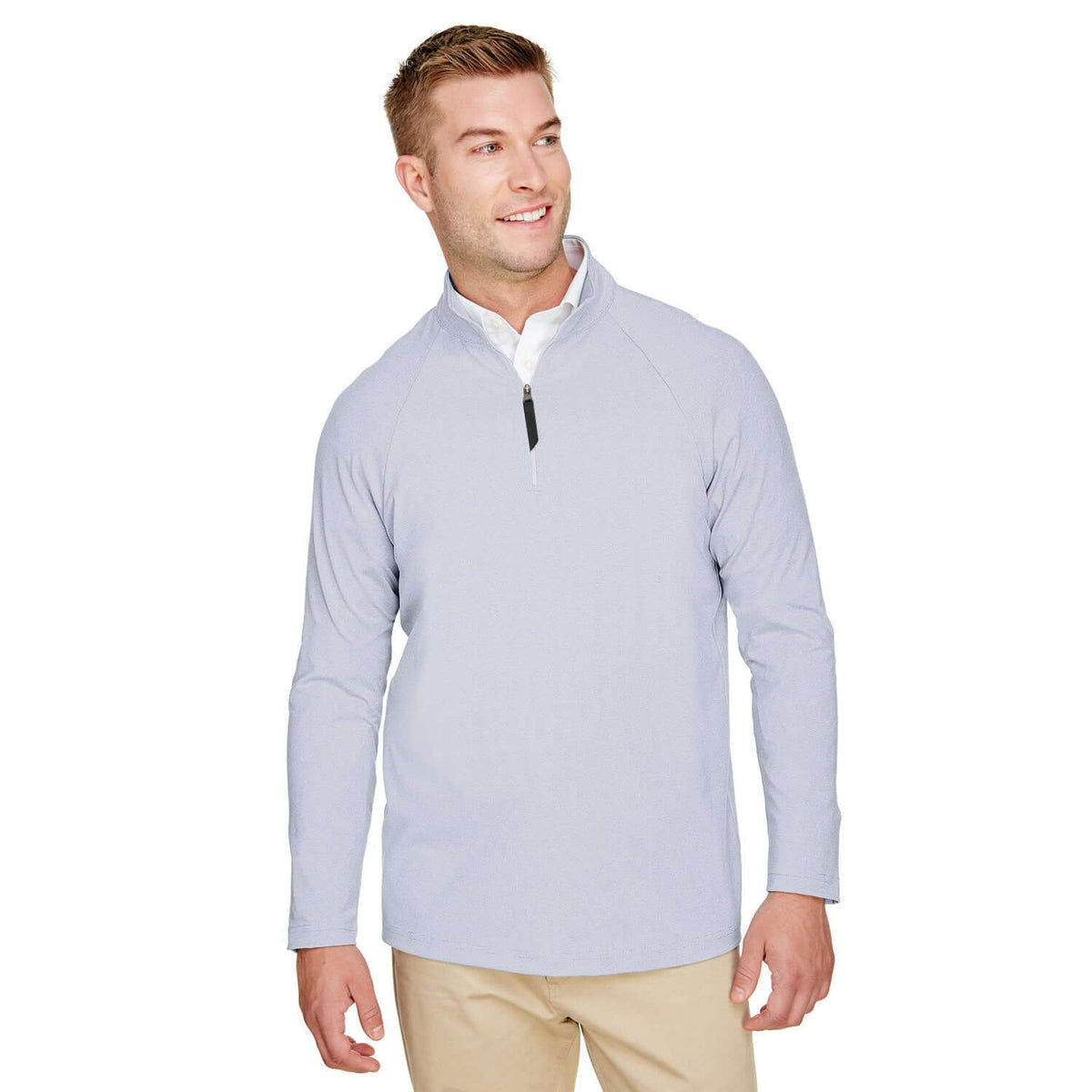 Custom Logo Devon & Jones CrownLux Performance™ Men's Clubhouse Micro-Stripe Quarter-Zip - Mens