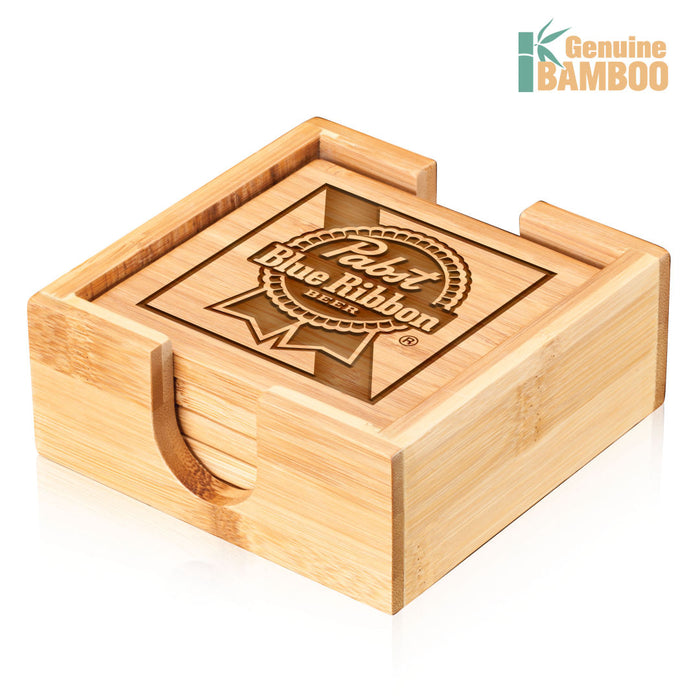 Custom Logo Fairfax Bamboo Coasters Set - Set of 4