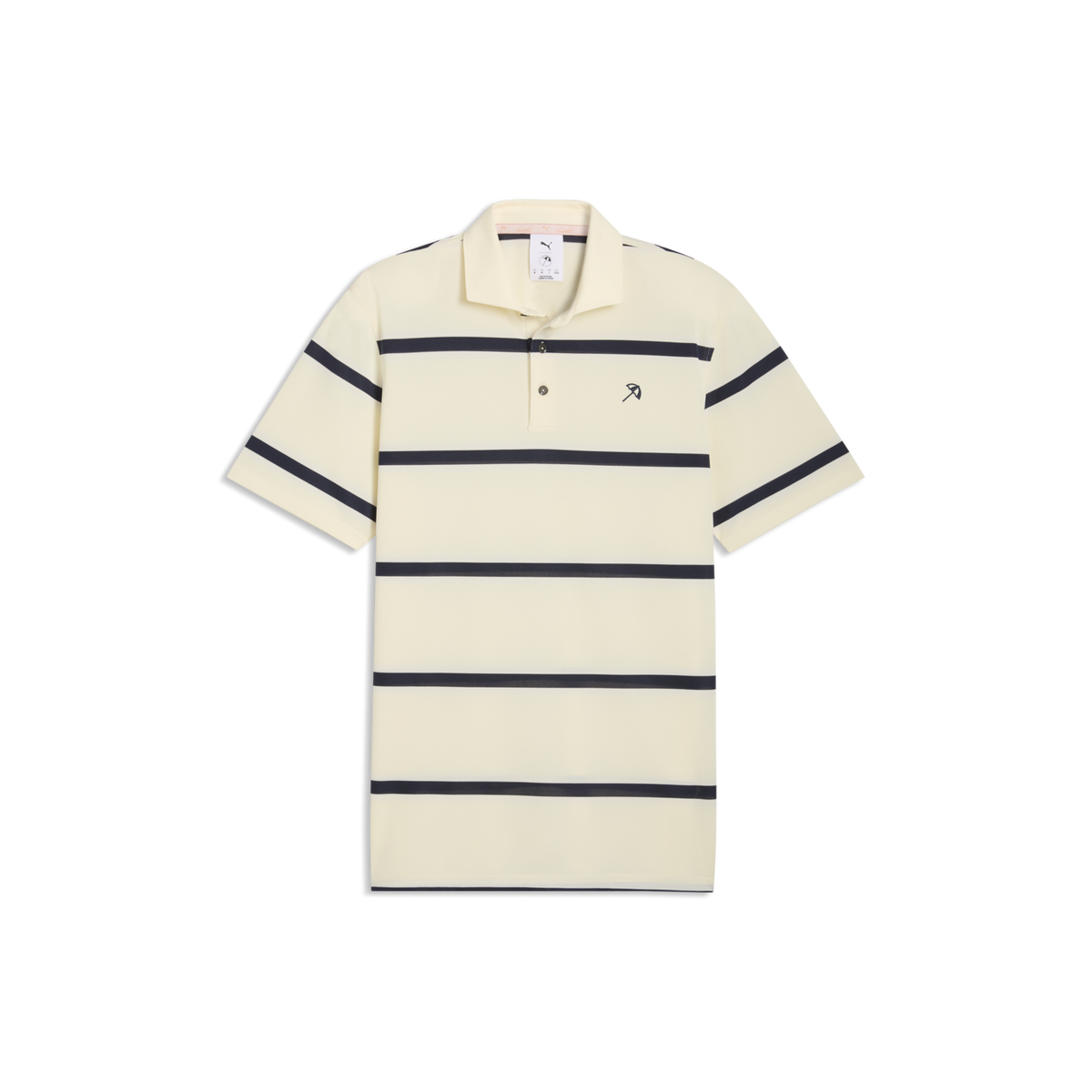 PUMA AP Pique Stripe Golf Polo - Men's - Lemon Butter-Deep Navy