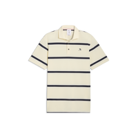 PUMA AP Pique Stripe Golf Polo - Men's - Lemon Butter-Deep Navy