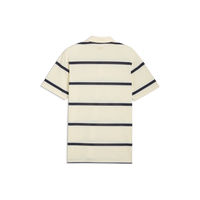 PUMA AP Pique Stripe Golf Polo - Men's - Lemon Butter-Deep Navy