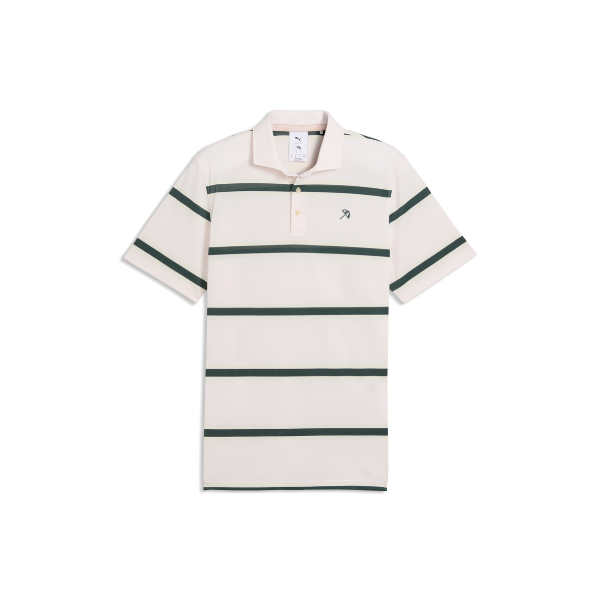 PUMA AP Pique Stripe Golf Polo - Men's - Jasmine Flower-Forest Green