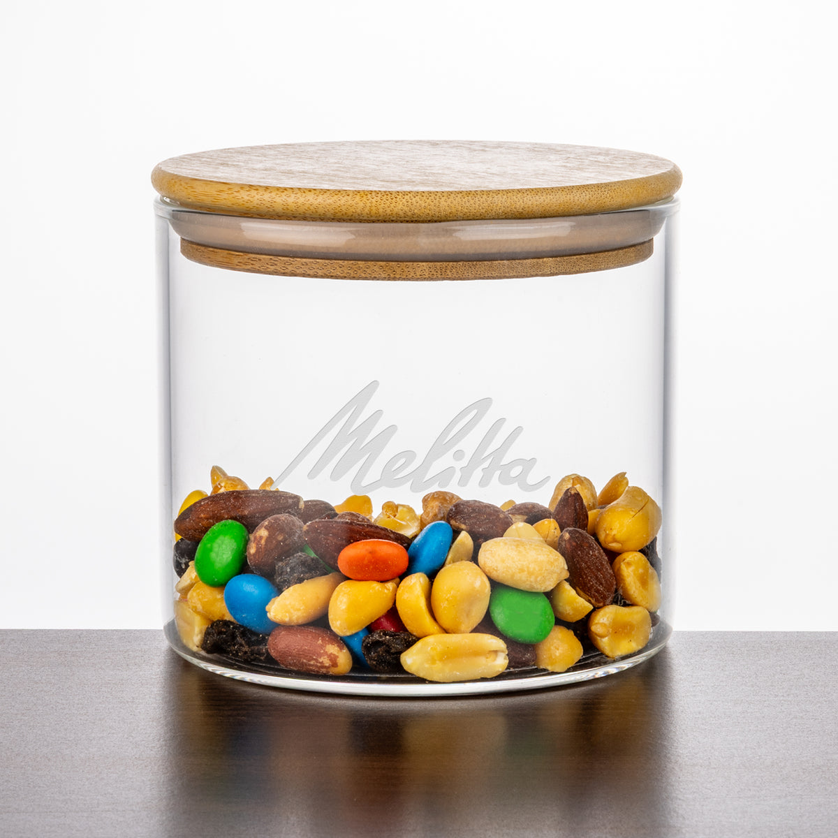 Custom Logo Aniston Jar w/Bamboo Lid - Deep Etch