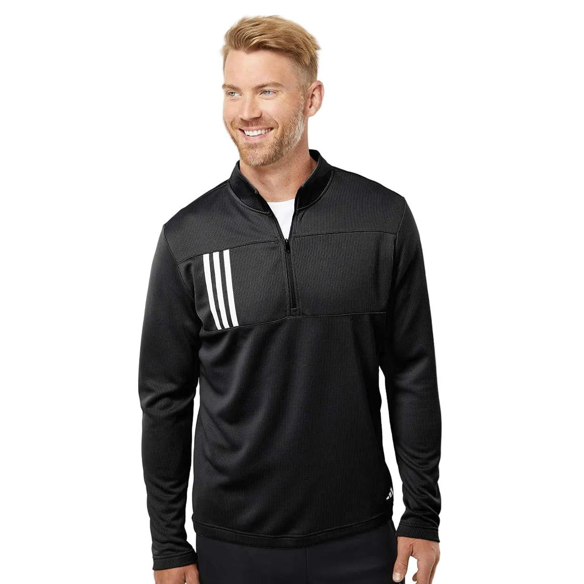 Adidas Men's 3-Stripes Double-Knit Quarter-Zip Pullover