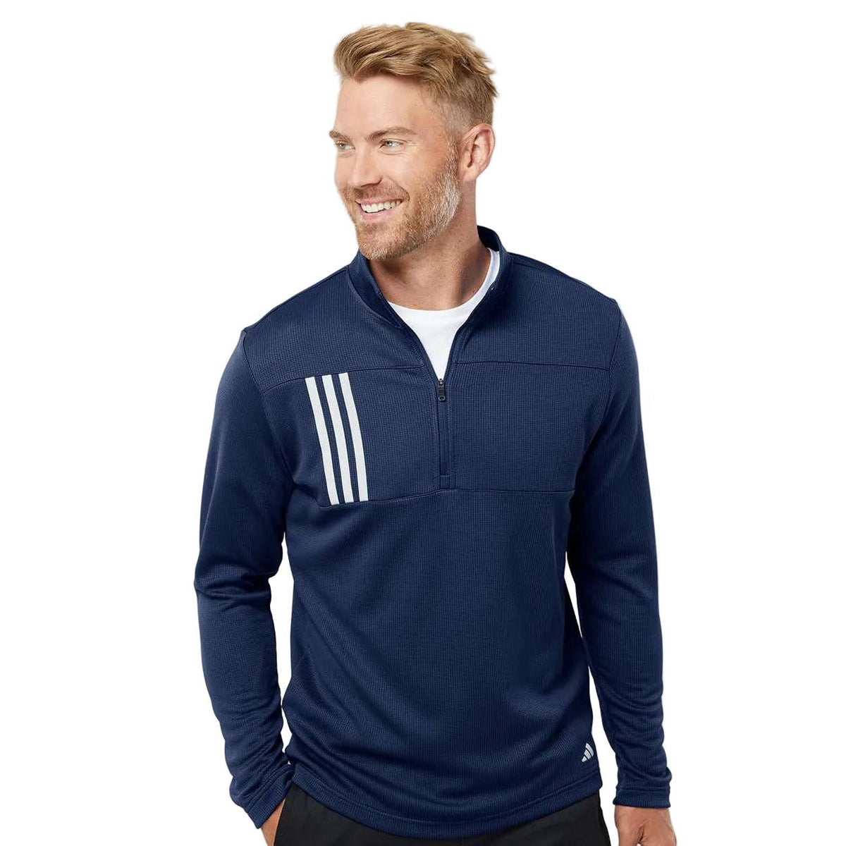 Adidas Men's 3-Stripes Double-Knit Quarter-Zip Pullover