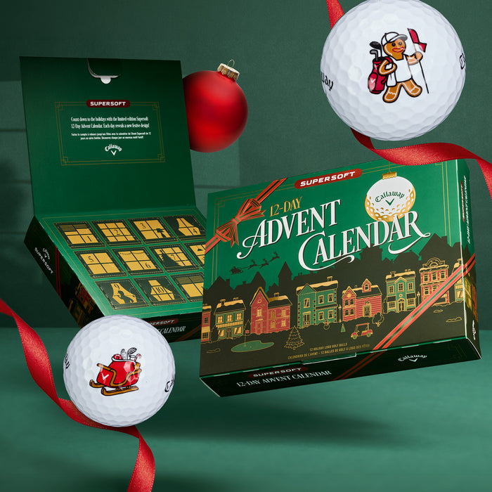 Calendrier de l'Avent Callaway Supersoft ouvert avec balles caddie en pain d'épices et traîneau