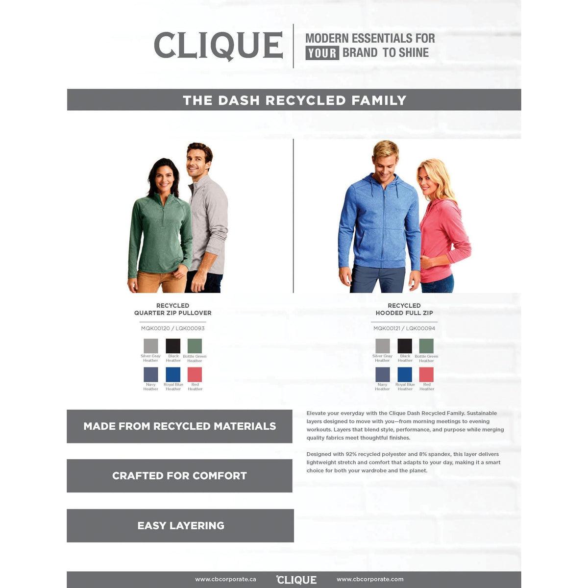 Clique Dash Recycled Mens Full Zip Hooded Sweatshirt