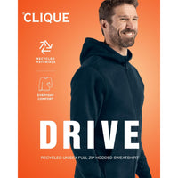 Clique Drive Recycled Unisex Full Zip Hooded Sweatshirt