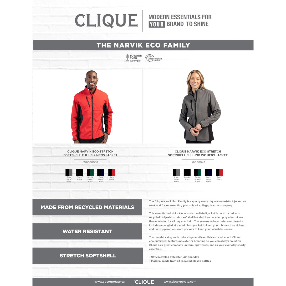 Clique Narvik Recycled Colorblock Stretch Softshell Womens Full Zip Jacket