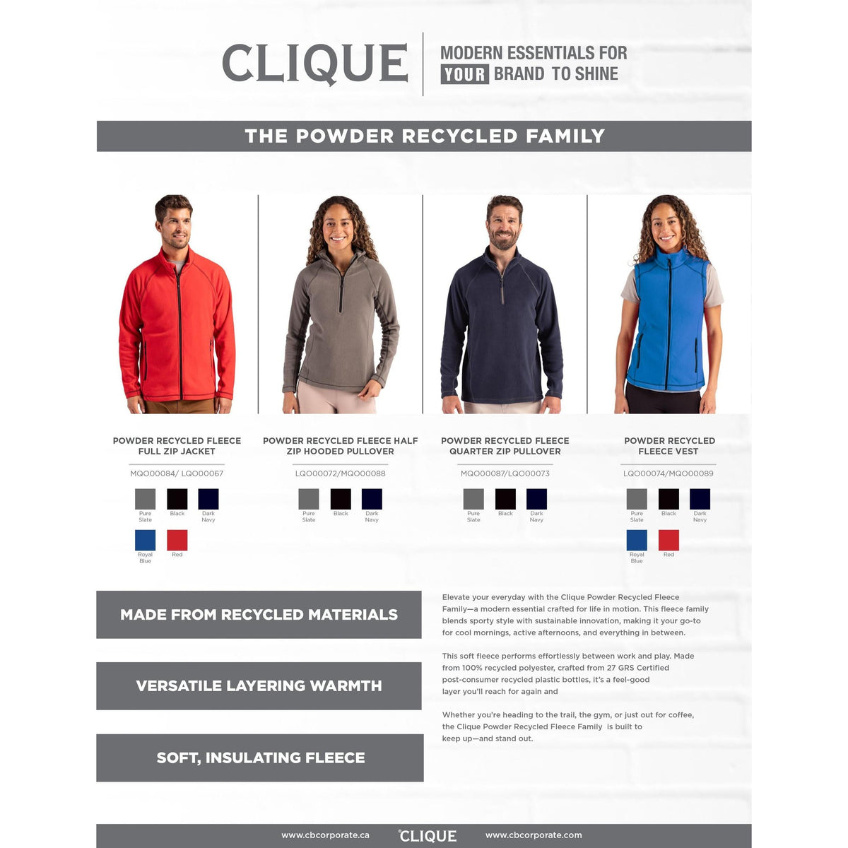 Clique Powder Recycled Fleece Mens Half Zip Sweatshirt