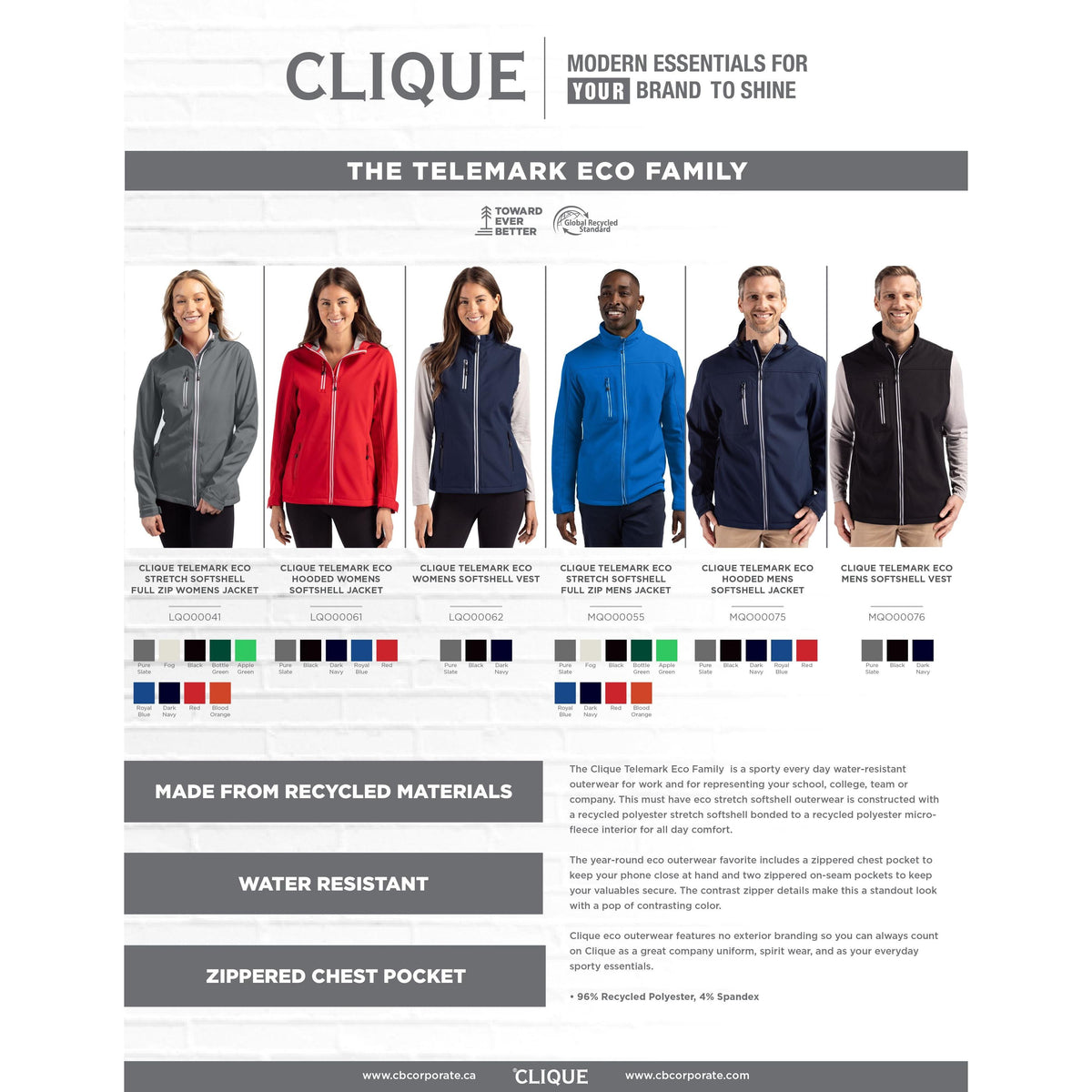 Clique Telemark Recycled Stretch Softshell Mens Full Zip Jacket