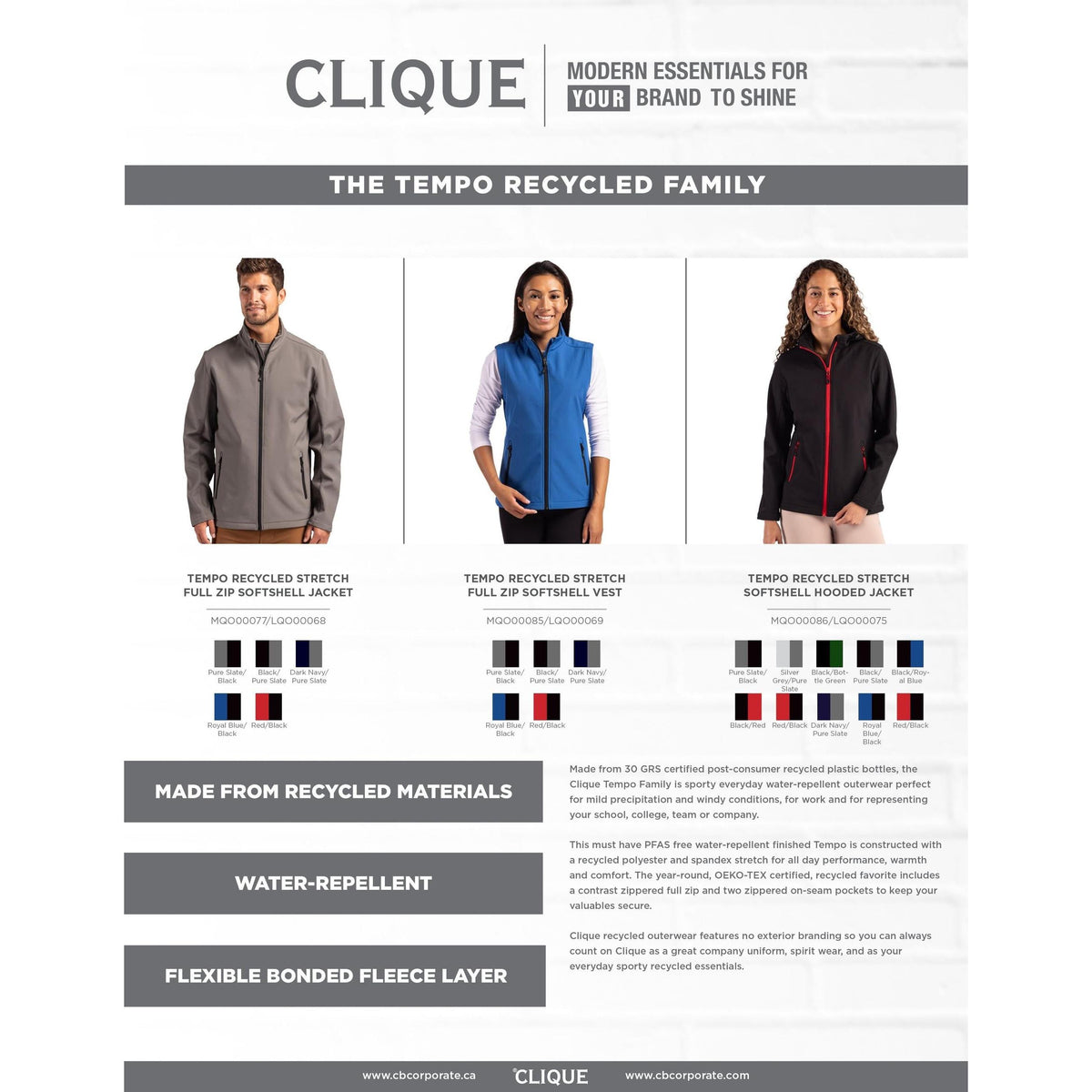 Clique Tempo Recycled Stretch Softshell Mens Full Zip Jacket