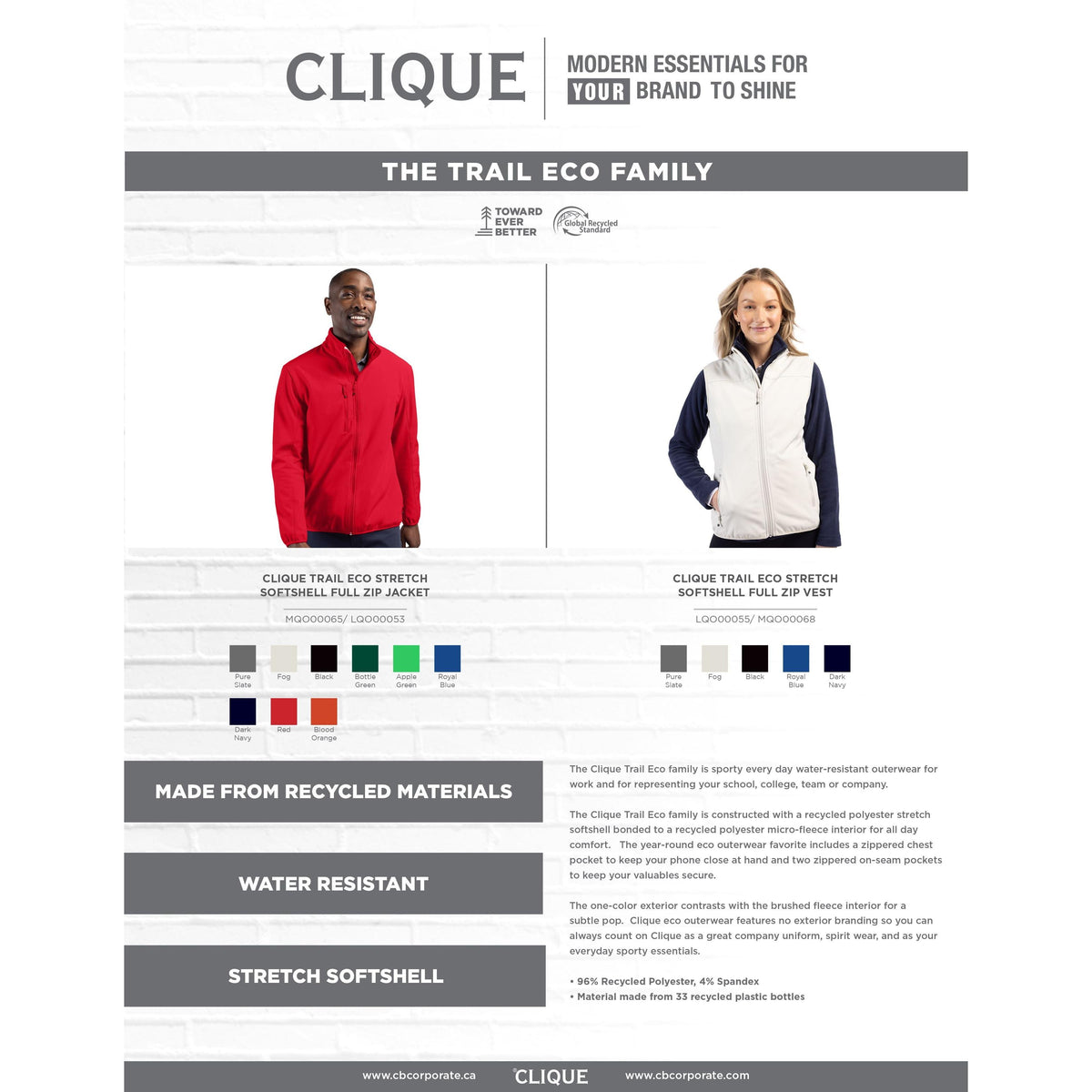 Clique Trail Recycled Stretch Softshell Mens Full Zip Jacket