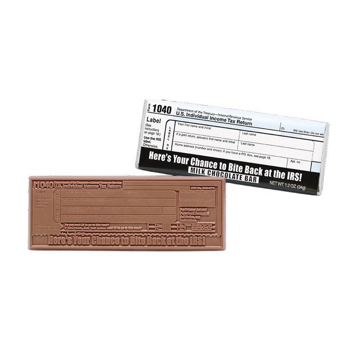 Corporate Gift 2″x5″ Milk Chocolate Wrapper Bar – IRS 1040 – Case of 50
