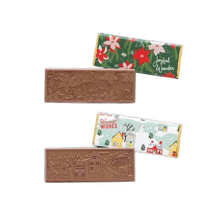 Corporate Gift Holiday Mixed Case of 2″x5″ Themed Milk Chocolate Wrapper Bars – Case of 50