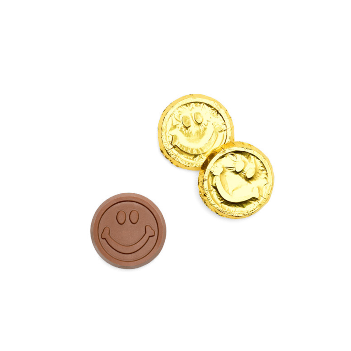 Corporate Gift Premium Gold Foil Milk Chocolate Coin – Smiley Face – Case of 250