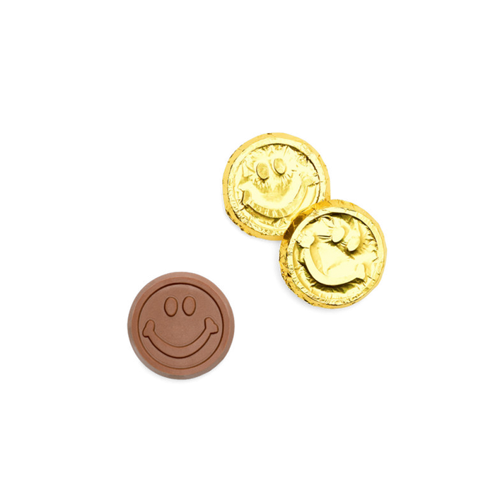 Corporate Gift Premium Gold Foil Milk Chocolate Coin – Smiley Face – Case of 250