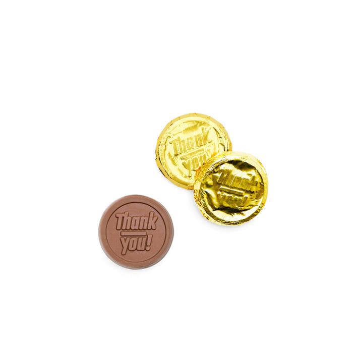Corporate Gift Premium Gold Foil Milk Chocolate Coin – Thank You – Case of 250