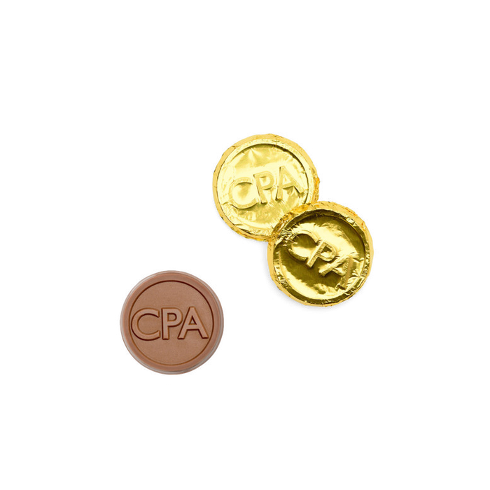 Corporate Gift Premium Gold Foil-wrapped Milk Chocolate Coin – CPA – Case of 250
