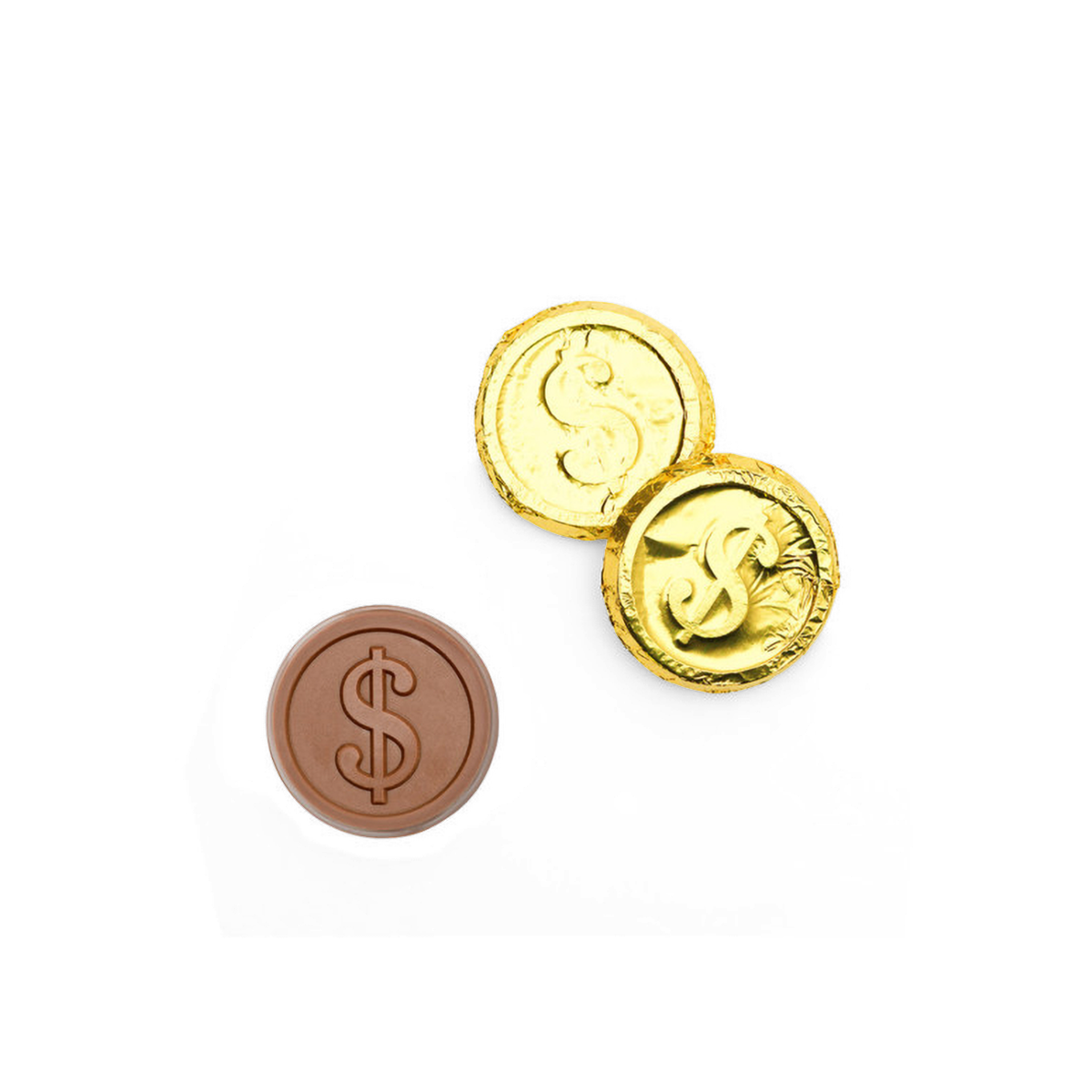 Corporate Gift Premium Gold Foil-wrapped Milk Chocolate Coin – Dollar Sign – Case of 250