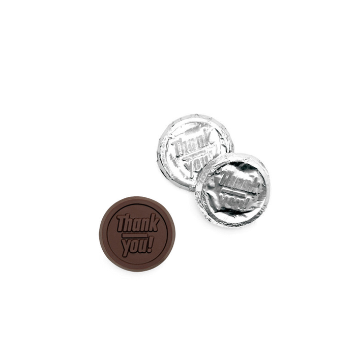 Corporate Gift Premium Silver Foil Dark Chocolate Coin – Thank You – Case of 250
