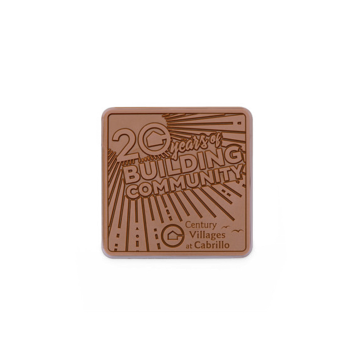 Custom Logo 3″x3″ Engraved Custom Chocolate Shape – Clear Packaging