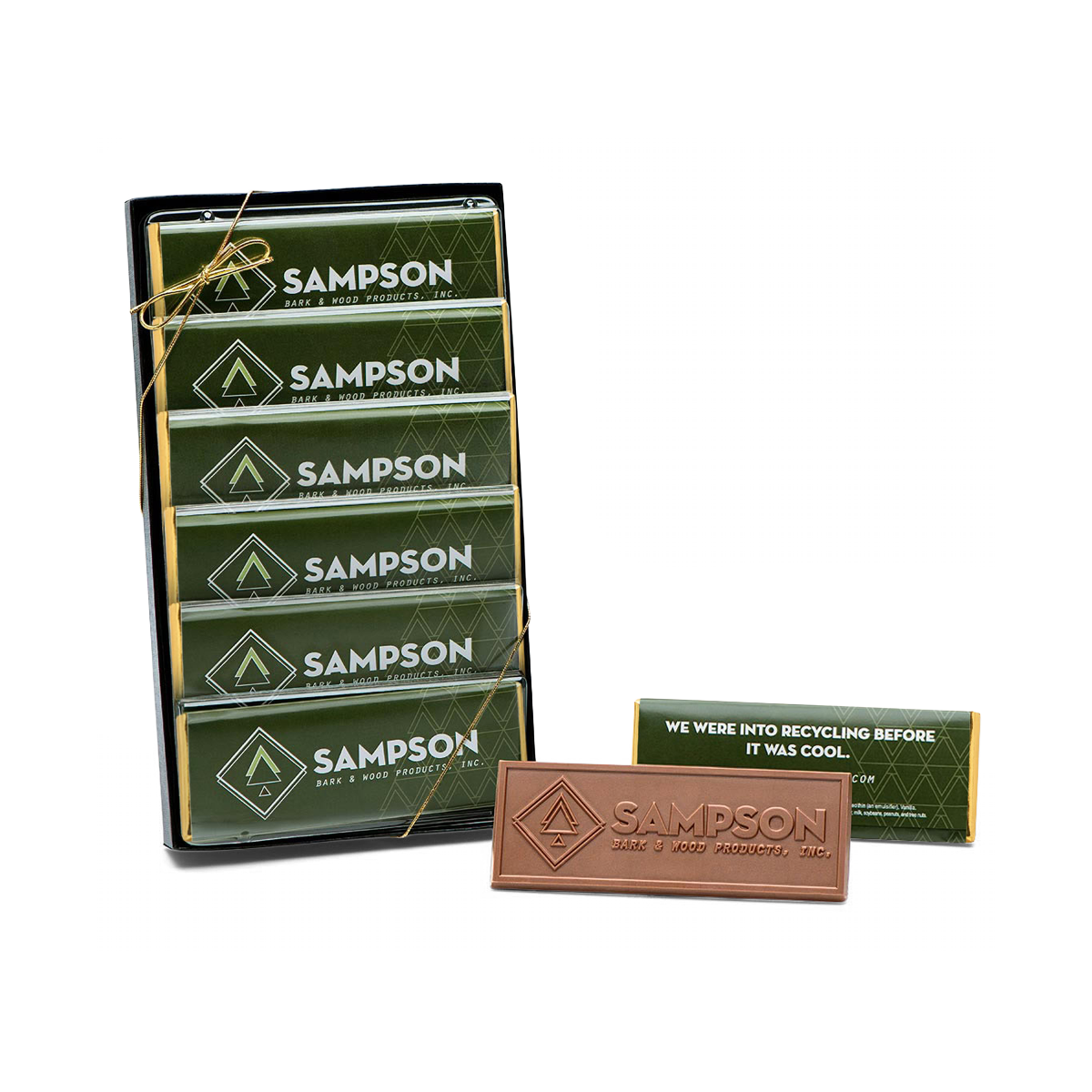 Custom Logo 6-Pack – 2″x5″ Engraved Chocolate Bar Gift Set – One Wrapper Design