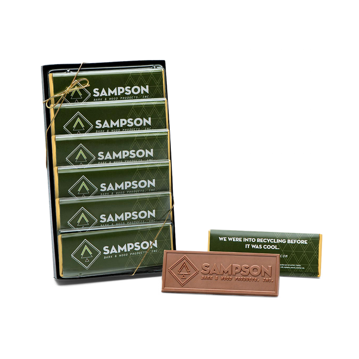 Custom Logo 6-Pack – 2″x5″ Engraved Chocolate Bar Gift Set – One Wrapper Design