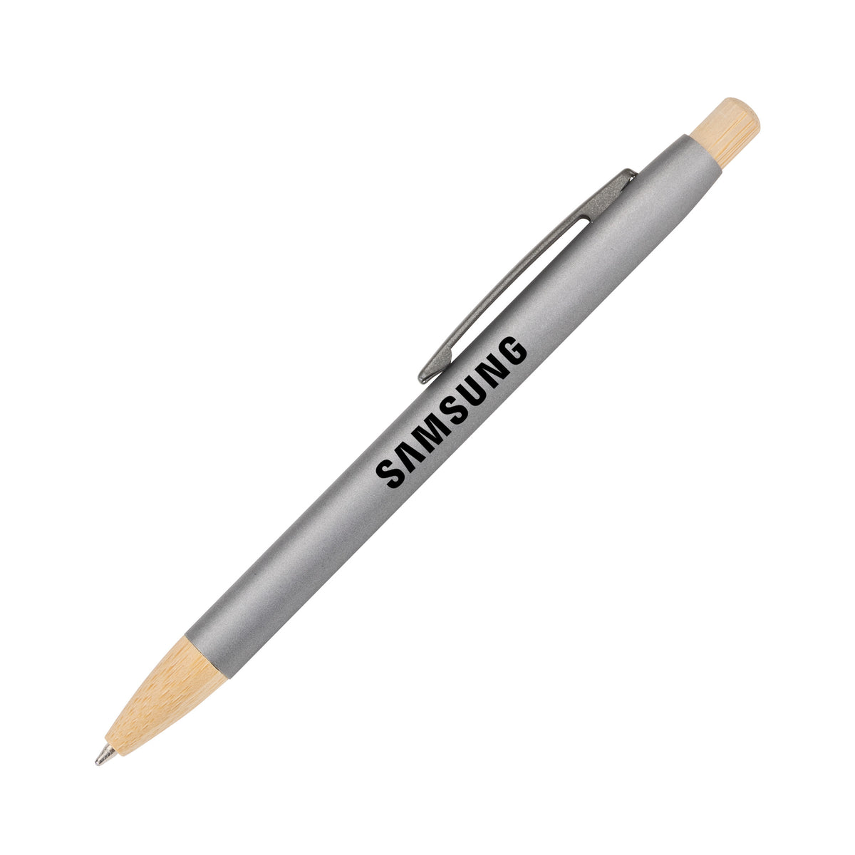 Custom Logo Charon Aluminum Ballpoint Pen w/Bamboo Clicker & Tip