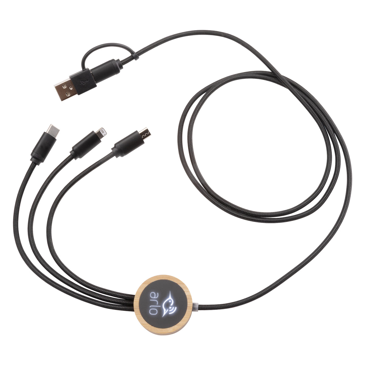 Custom Logo Cirrina Light Up Charging Cable w/Bamboo