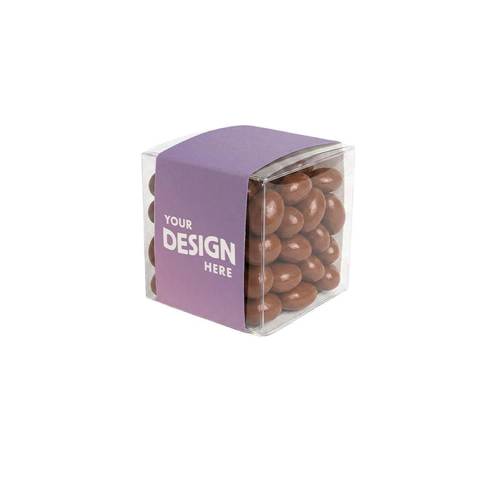 Custom Logo Custom-Sleeve Chocolate-Covered Almond Cube – 8 oz, Full Color Wrap