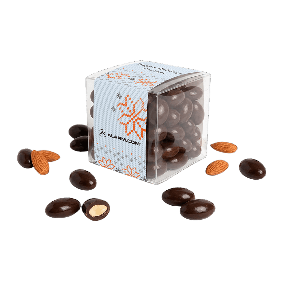 Custom Logo Custom-Sleeve Chocolate-Covered Almond Cube – 8 oz, Full Color Wrap