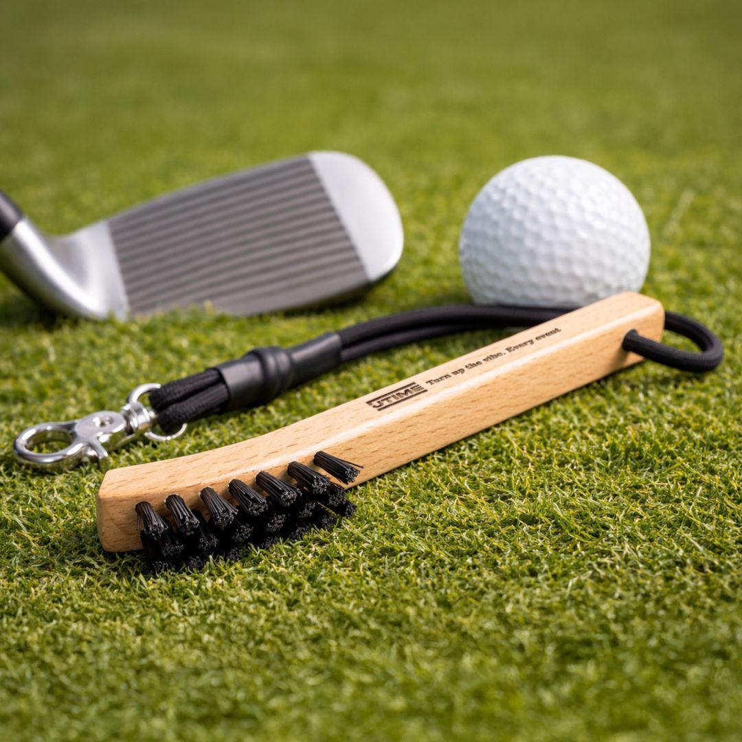 Custom Logo Deodar Beech Wood Golf Club Brush Cleaner w/Clip