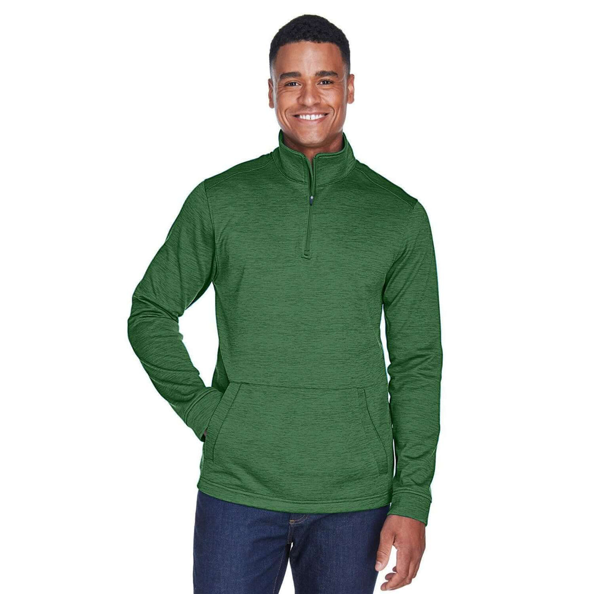 Custom Logo Devon & Jones Newbury Mélange Fleece Quarter-Zip - Mens