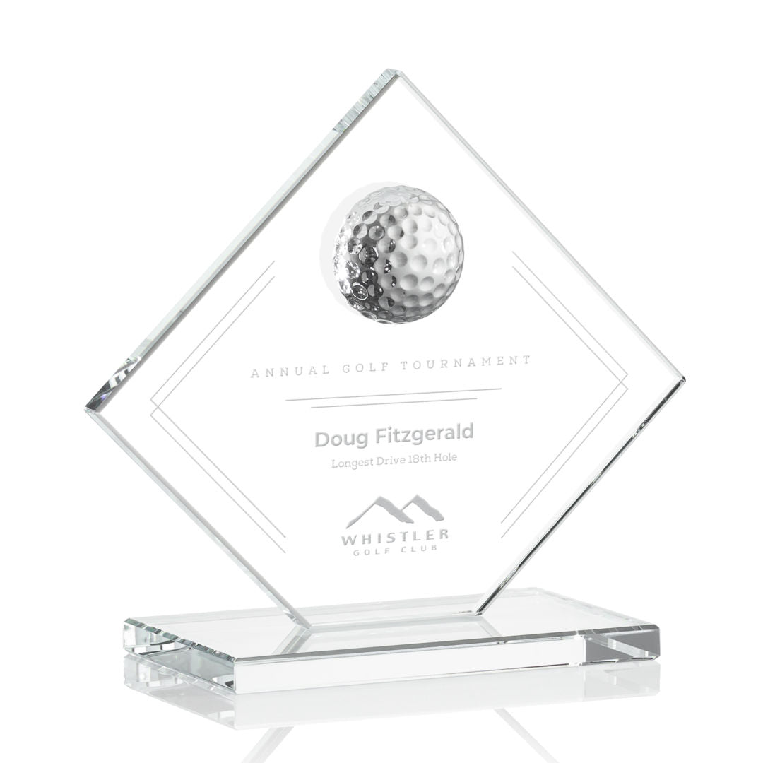 Custom Logo Diamond Crystal Glass Golf Trophy