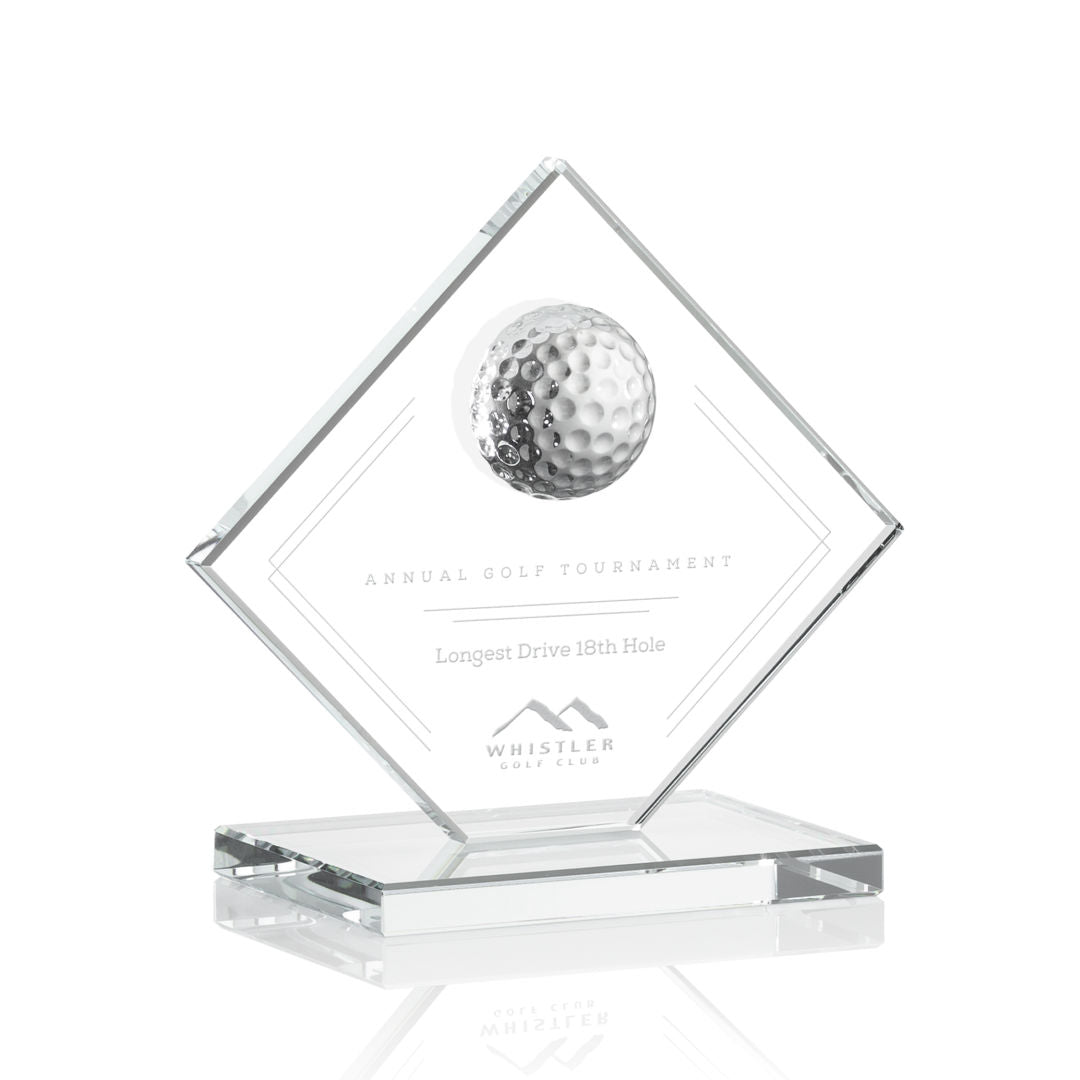 Custom Logo Diamond Crystal Glass Golf Trophy