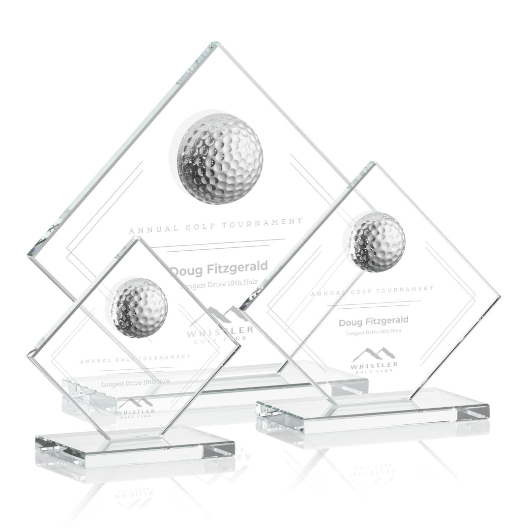 Custom Logo Diamond Crystal Glass Golf Trophy