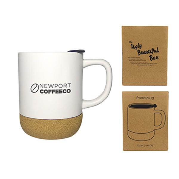 Custom Logo Evora Cork Ceramic Mug with Lid 325 ML