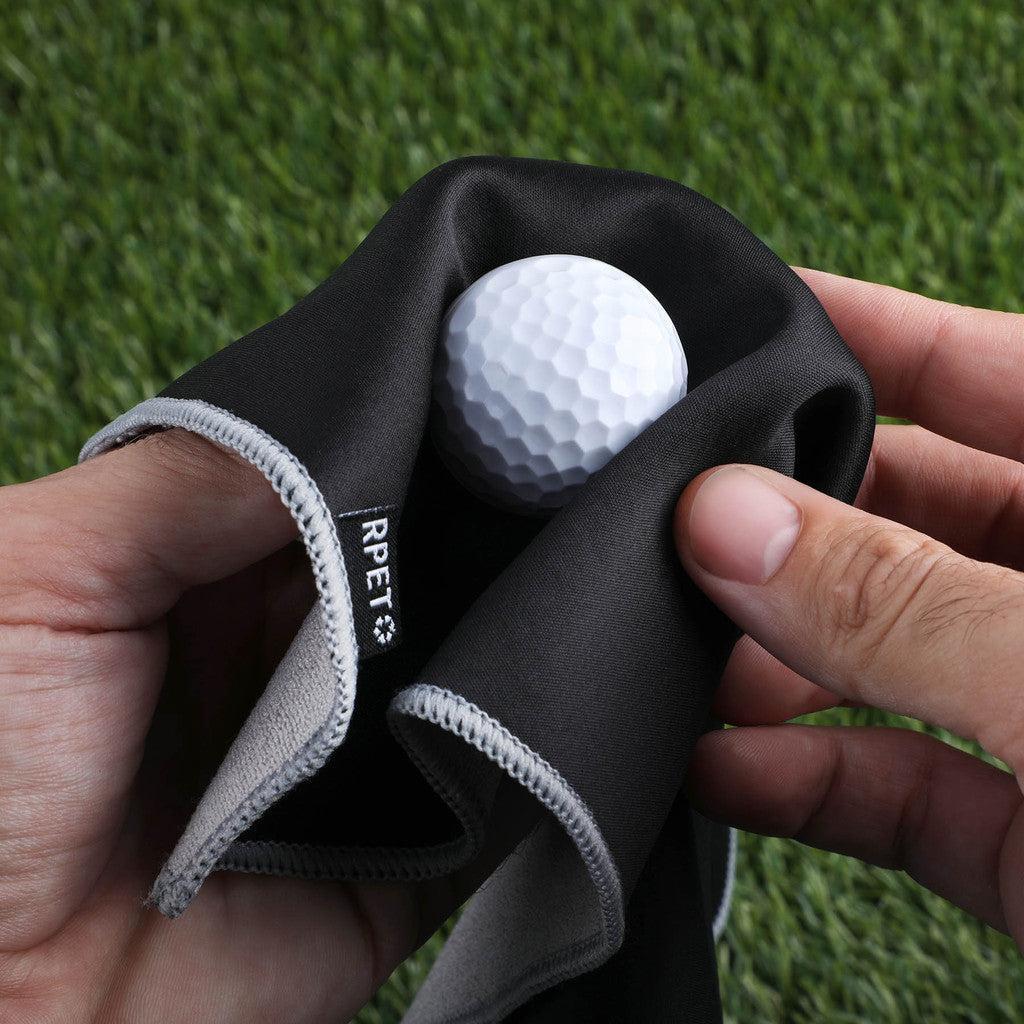 Custom Logo Fairway Recycled Golf Towel With Ball Cleaning Pouch