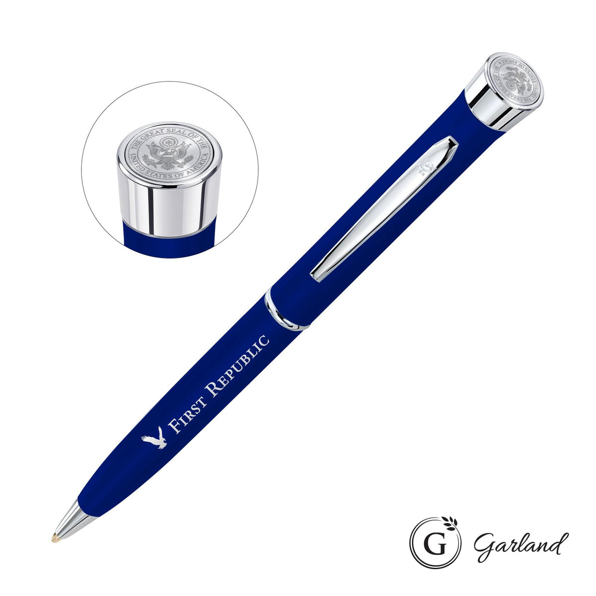 Custom Logo Garland® Color Matte Custom Emblem Twist Pen - Chrome