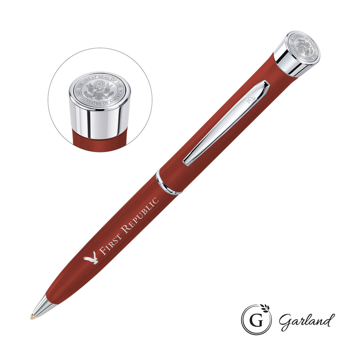 Custom Logo Garland® Color Matte Custom Emblem Twist Pen - Chrome