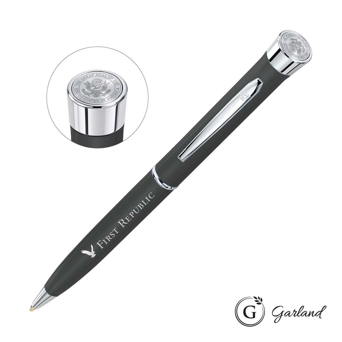 Custom Logo Garland® Color Matte Custom Emblem Twist Pen - Chrome