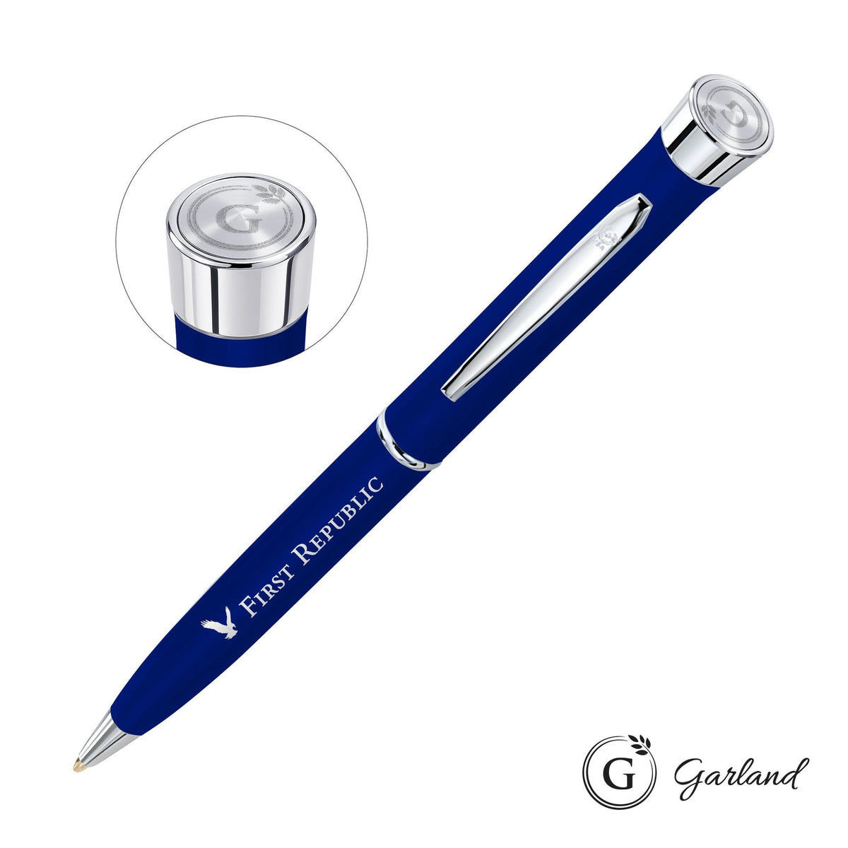 Custom Logo Garland® Color Matte Emblem Twist Ballpoint Pen - Chrome