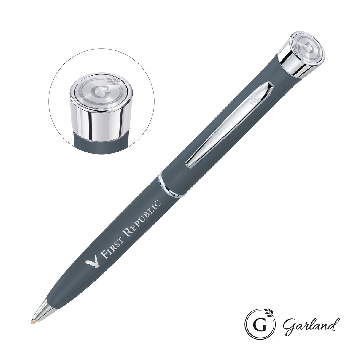 Custom Logo Garland® Color Matte Emblem Twist Ballpoint Pen - Chrome