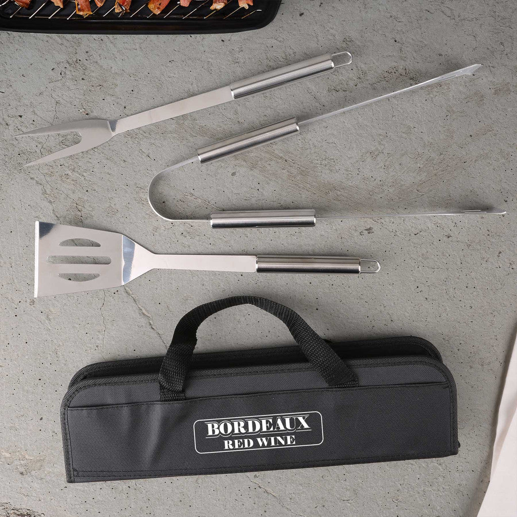 Custom Logo Grill Easy 3 Piece Stainless BBQ Utensil Set With RPET Case