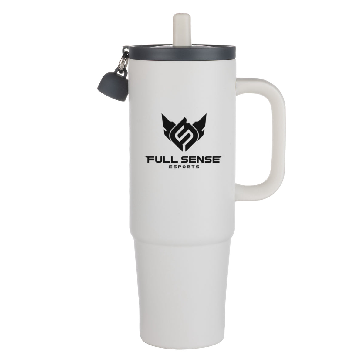 Custom Logo Kentia SS Travel Mug w/Silicone Straw & Charm Holder - 30oz