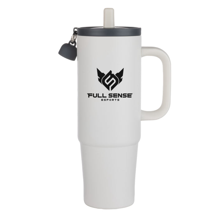 Custom Logo Kentia SS Travel Mug w/Silicone Straw & Charm Holder - 30oz