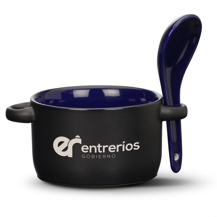 Custom Logo Merritt Soup Mug & Spoon - 12oz - Deep Etch