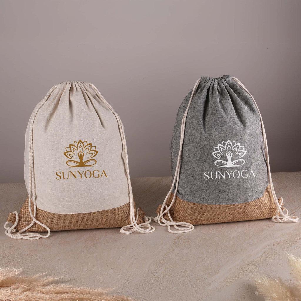 Custom Logo Quetico 10 Oz Cotton & Jute Drawstring Bag
